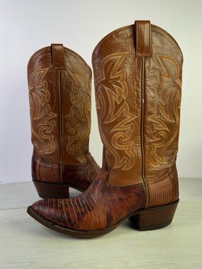 Cowtown  Lizard Leather Embroidered Cowboy Western Boots size 8D